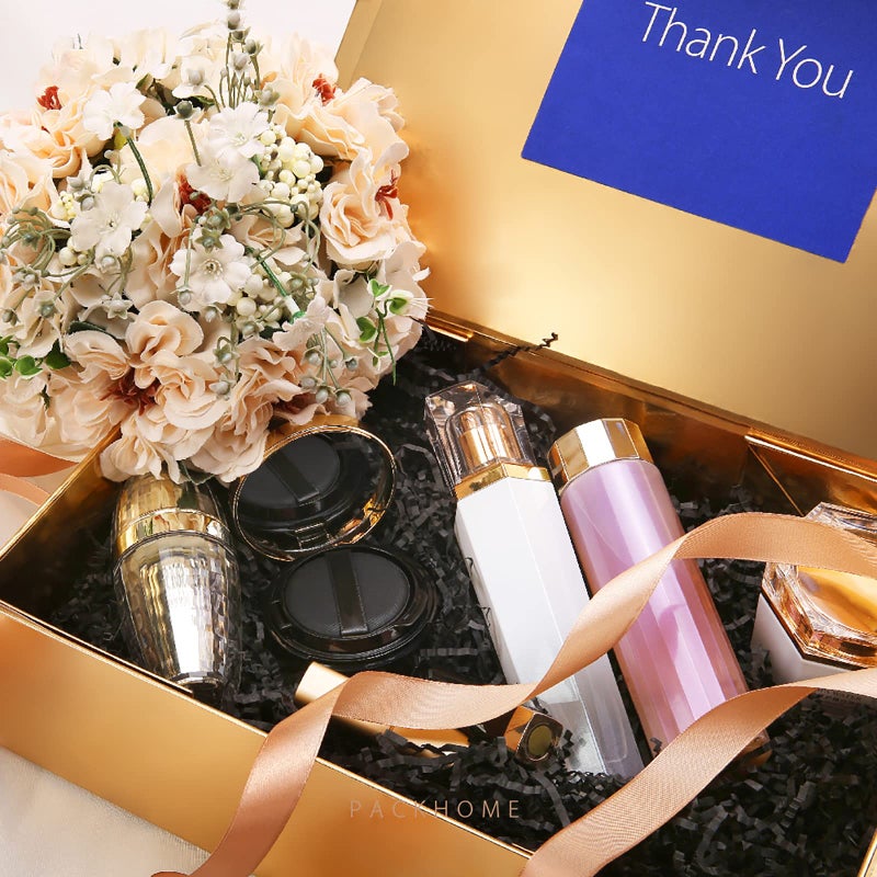 PACKHOME Large Gift Box with Lid 13.5x9x4.1 Inches, Sturdy Collapsible Gift Box with Magnetic Closure for Gift Packaging (Glossy Gold) - Image 2